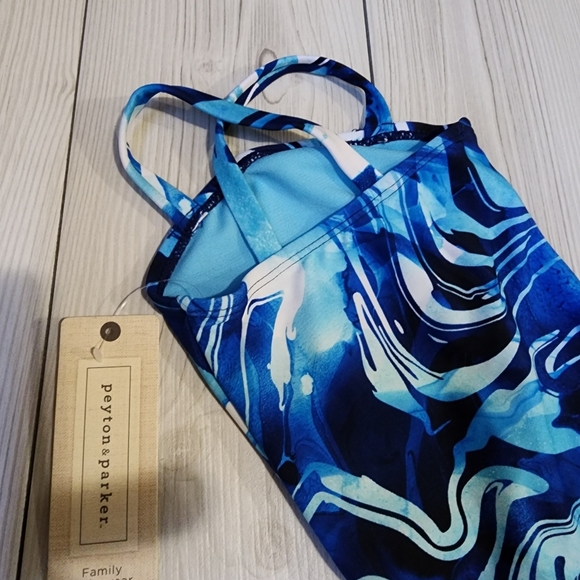 Peyton and Parker Blue marble cross strap swimsuit for baby Size 3-6 mo NWT - Picture 7 of 11